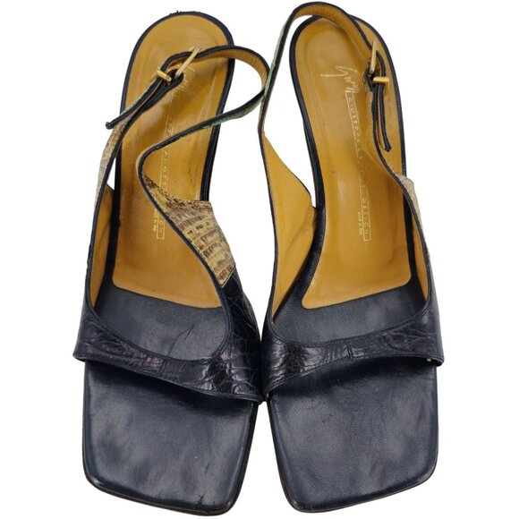 Giuseppe Zanotti Italy Alligator lizard Leather Slingback Open-toe Heels Womens - Picture 2 of 12